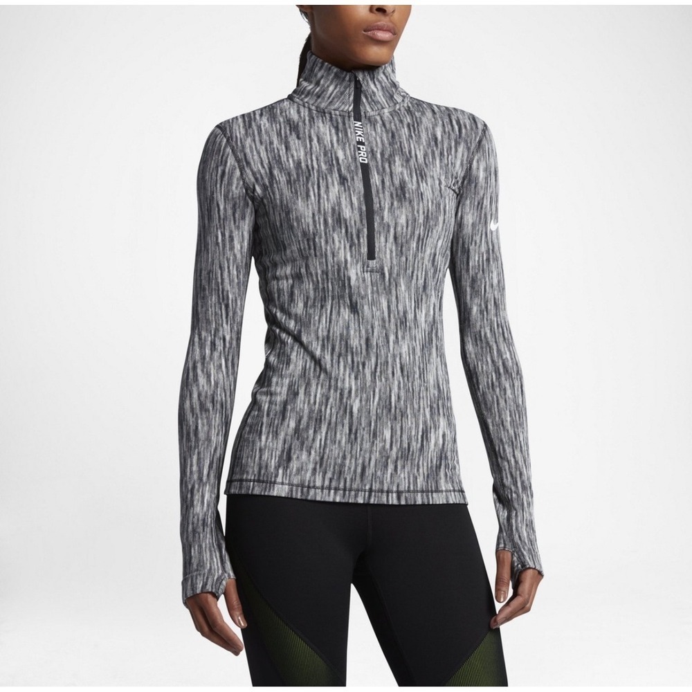 Nike Pro Black/White Hyperwarm Quarter Zip, Small